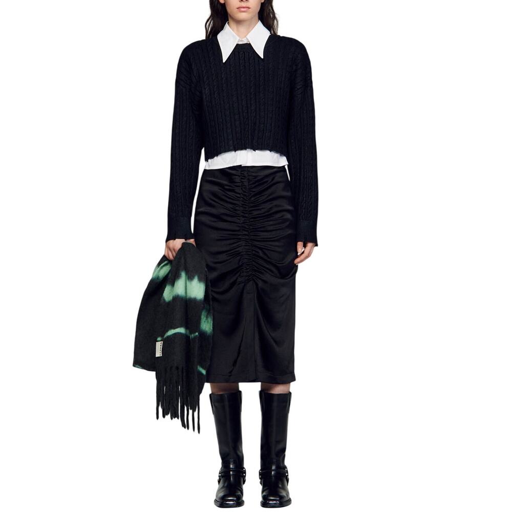 Sandro Textured Black Cropped Sweater Size 1